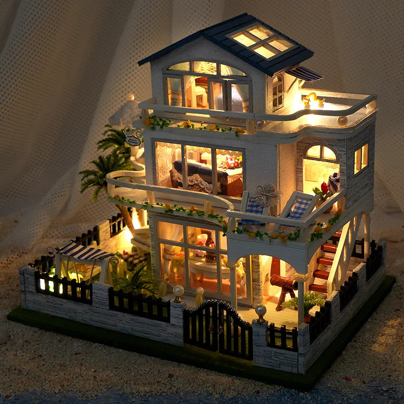 Maison Miniature Villa DIY Meublée Mer