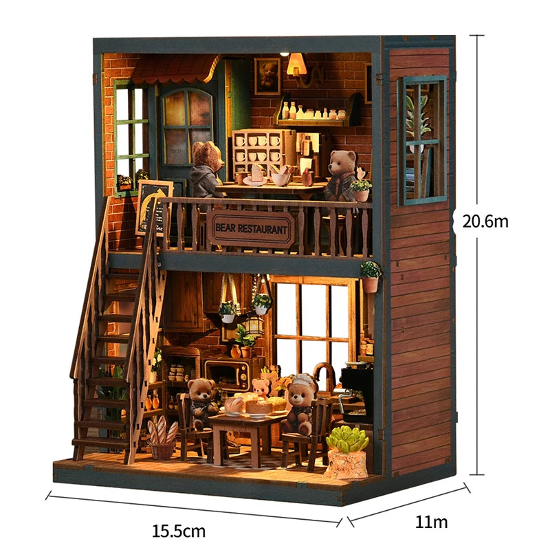 Maison Miniature Kit Bois Meublée Éclairée