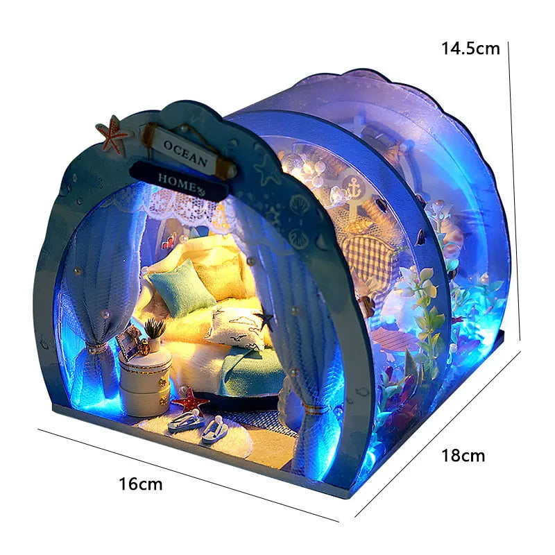 Maison Miniature Bois DIY Meublée Mer