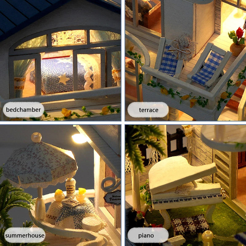 Maison Miniature Bois DIY Meublée Mer